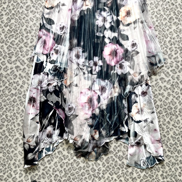 NEW Komarov Floral Print Chiffon Overlay Handkerchief Hem Dress, L - Picture 8 of 13